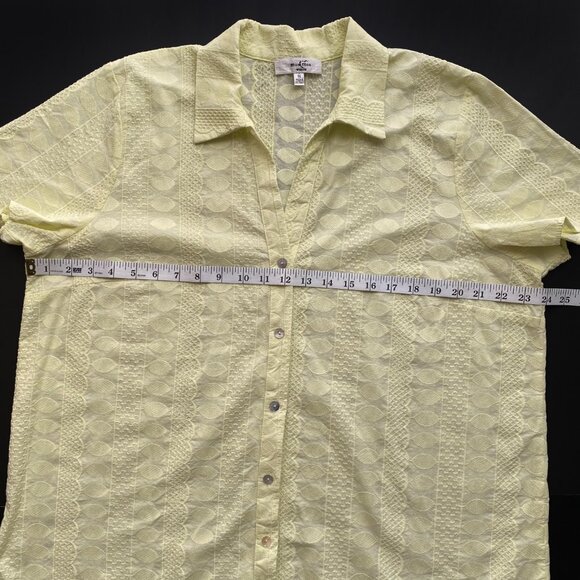 Moa Moa Button Front Textured Blouse 1X Yellow Short Sleeve 100% Cotton Top - Picture 5 of 6